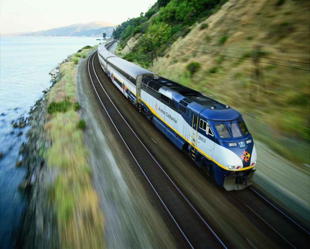 capitol corridor train travels along the coast