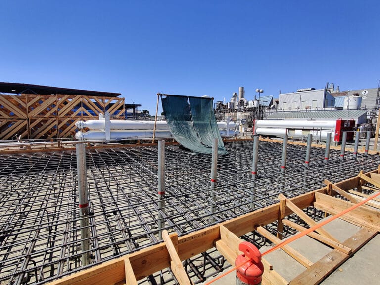 construction of a large concrete pad showing with the rebar exposed