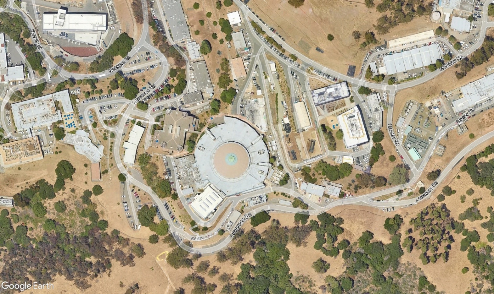 aerial image of Lawrence Road at the LBNL campus