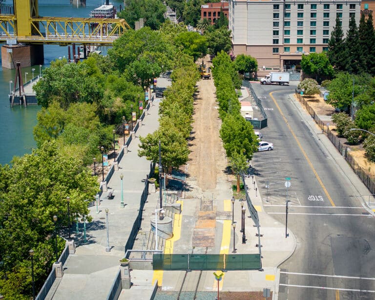 aerial shot of old sacramento track replacement work