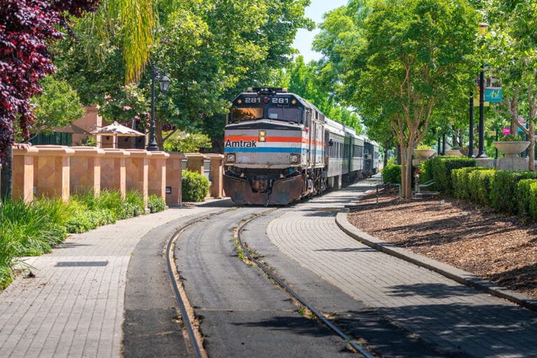 Amtrak Train travels on old tracks