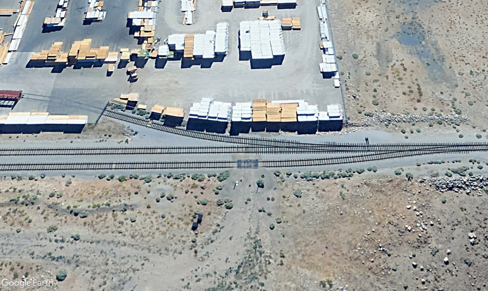 aerial image of spur track leading to private industry yard